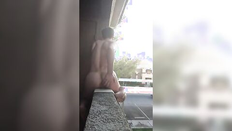 Exhibitionist Jacking Off on Balcony Almost Seen