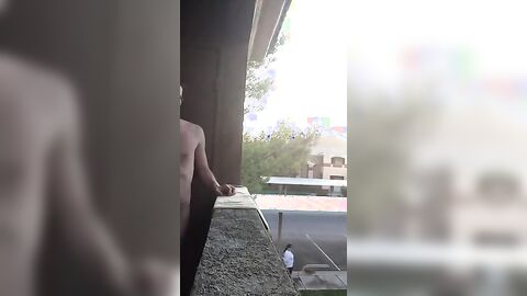 Exhibitionist Jacking Off on Balcony Almost Seen