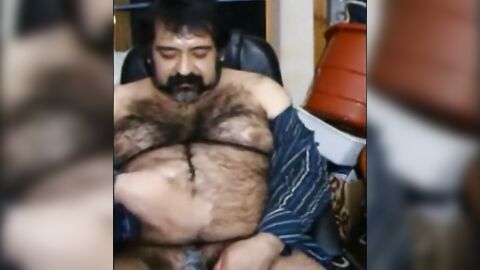 Hairy Bear Daddy Stroking Big Cock