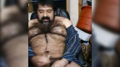 Hairy Bear Daddy Stroking Big Cock