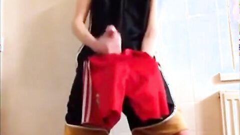 Twink Cums on Gym Shorts Solo