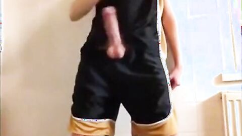 Twink Cums on Gym Shorts Solo