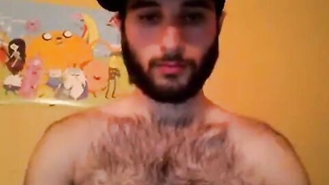 Hairy Stud Shoots Cum All Over Himself