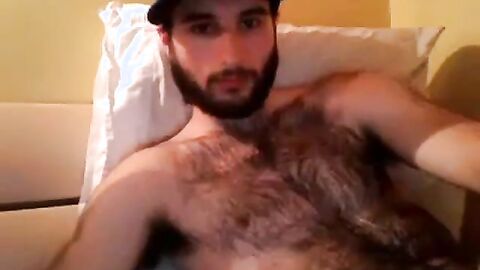 Hairy Stud Shoots Cum All Over Himself