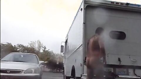 Public Rainy Stroking in a Parking Lot by Two Horny Men