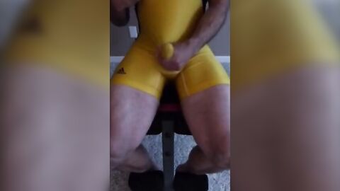 Muscular Daddy Bear Jacks Off in a Wrestling Singlet