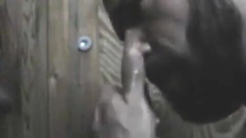 Black Hunk Sucks Big Cock Through Glory Hole