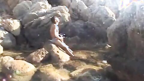 Arab Twink Strokes His Big Dick Outdoors by the Beach