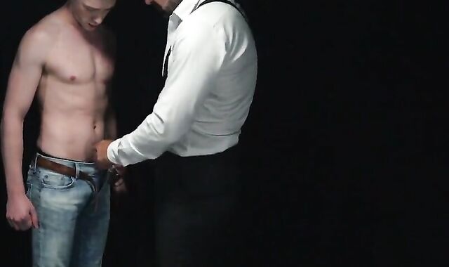 Twink gay slave Cole Blue as Kamp fingers his tight pink hole making puckered and cle
