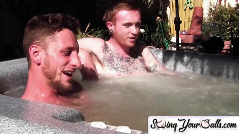 Inked ginger homo leaves jacuzzi to jack off dick with sweetheart