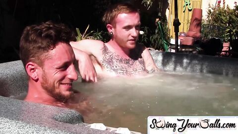 Inked ginger homo leaves jacuzzi to jack off dick with sweetheart