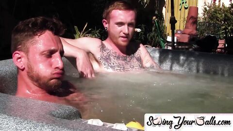 Inked ginger homo leaves jacuzzi to jack off dick with sweetheart