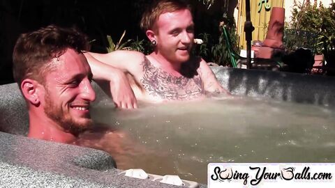 Inked ginger homo leaves jacuzzi to jack off dick with sweetheart