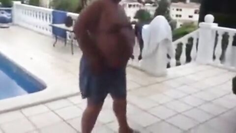 Fat Latin Daddy Strips Outdoors with His Bear