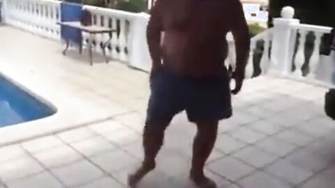 Fat Latin Daddy Strips Outdoors with His Bear