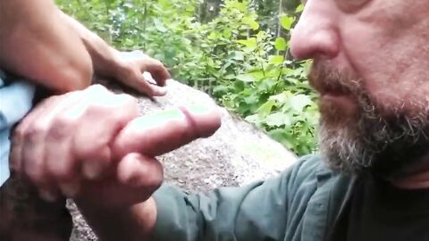 Older Man Sucks Young Cock Outdoors