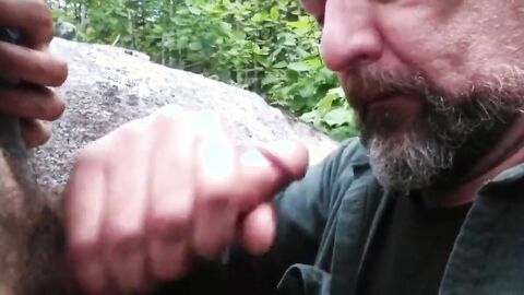 Older Man Sucks Young Cock Outdoors