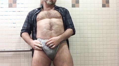 Hairy Daddy Strips and Jerks Off His Thick Shaft