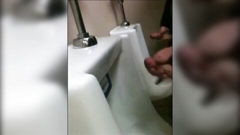 Outdoor Wank Session for Two Slim Dicks at the Urinals