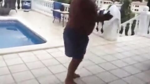 Fat Latin Daddy Strips Outdoors with His Bear