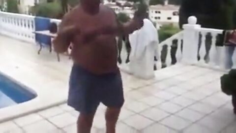 Fat Latin Daddy Strips Outdoors with His Bear