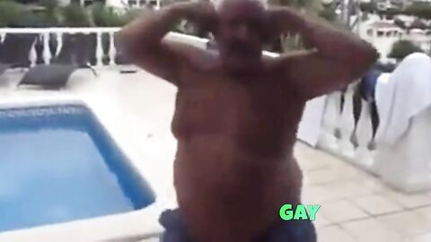Fat Latin Daddy Strips Outdoors with His Bear