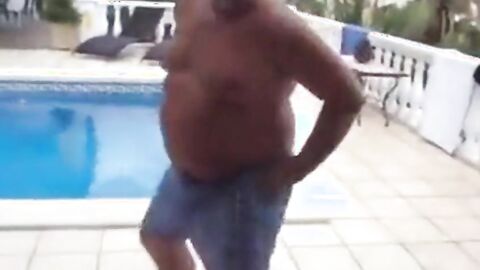 Fat Latin Daddy Strips Outdoors with His Bear