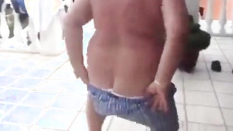 Fat Latin Daddy Strips Outdoors with His Bear