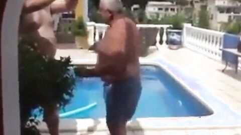 Fat Latin Daddy Strips Outdoors with His Bear