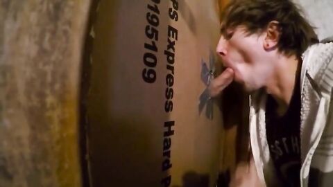 Twink Swallows Big Cock at Glory Hole