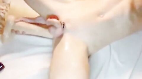 Oiled Twink Masturbates with a Giant Dildo