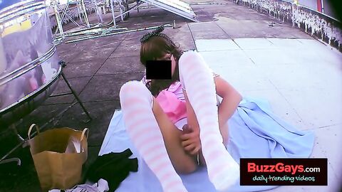 Asian Crossdresser Masturbates Outdoors