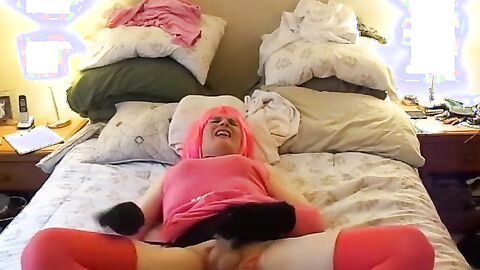 Sissy in Pink Masturbates Solo