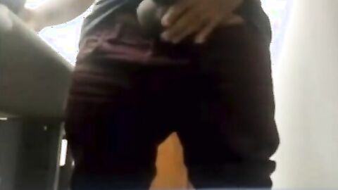 Brazilian Daddy Strokes His Big Uncut Cock at Work
