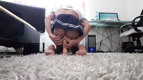 Asian Crossdresser Masturbates with Sex Toy