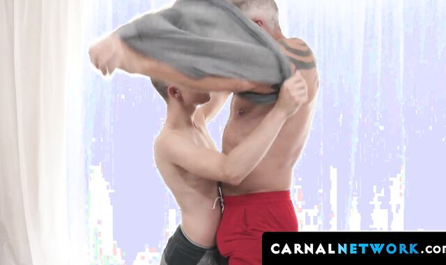 Austin Young swallows Dr Wolf's big cock in one gulp before welcoming it into his ass