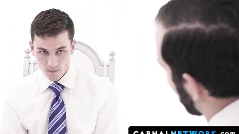 Master Tucker Barett teased the boy's hardon with his lips and the tip of his tongue