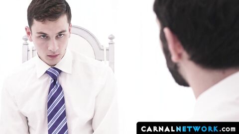 Master Tucker Barett teased the boy's hardon with his lips and the tip of his tongue