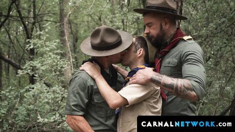 Two scoutmasters Dolf Dietrich and Jax Thrio spit-roasted the young scout in threeway