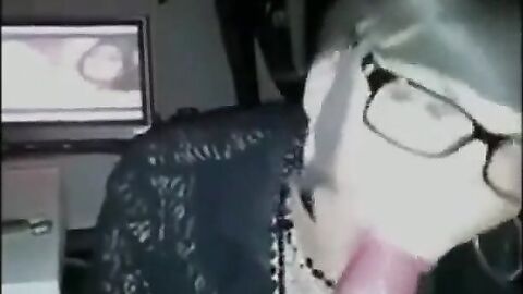 Crossdressing Secretary Gives Amateur Blowjob on Webcam