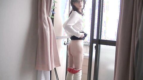 Veranda Fun: Asian Crossdresser Masturbates Outdoors