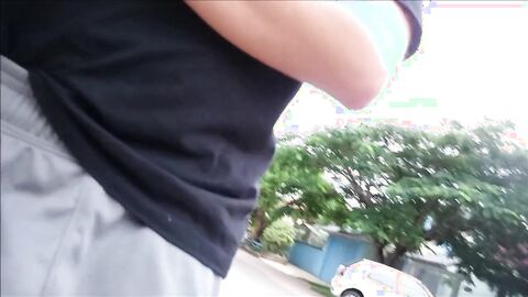 Freeballing Grey Shorts: Flaccid Cock Swinging Outdoors