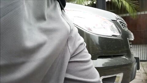 Freeballing Grey Shorts: Flaccid Cock Swinging Outdoors