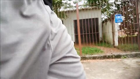 Freeballing Grey Shorts: Flaccid Cock Swinging Outdoors