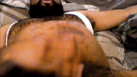 Hairy Black Man Jerks Off, Showing Off His Chest and Belly