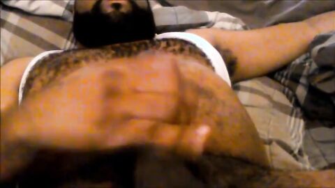Hairy Black Man Jerks Off, Showing Off His Chest and Belly