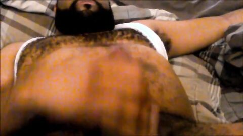 Hairy Black Man Jerks Off, Showing Off His Chest and Belly