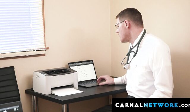 Lucas Ryder felt satisfied after releasing his load of cum while Dr Wolf rimjobs his