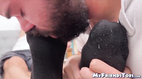 Lustful Ray H jerked off while getting feet worshiped by horny Thom