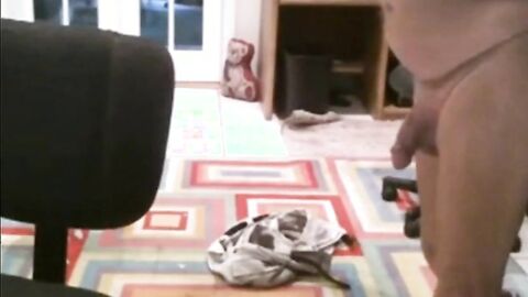 Fat Daddy Strips and Strokes on Webcam